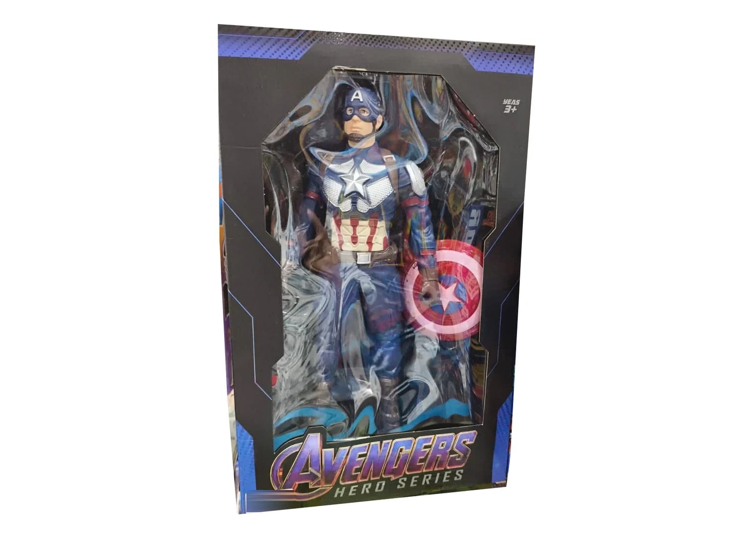 Avengers Hero Series Captain America action figure with shield in its window box