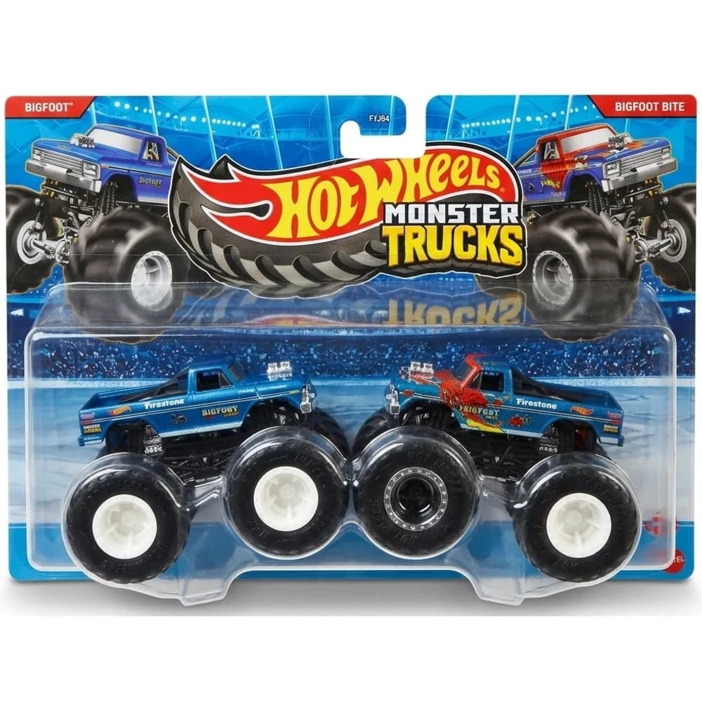 Hot Wheels Monster Trucks 2-pack with Bigfoot and Bigfoot Bite in retail packaging