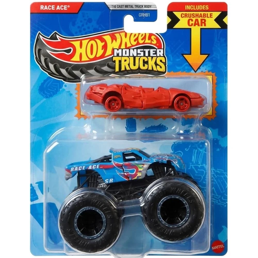 Hot Wheels Monster Trucks Race Ace truck with crushable car in retail packaging