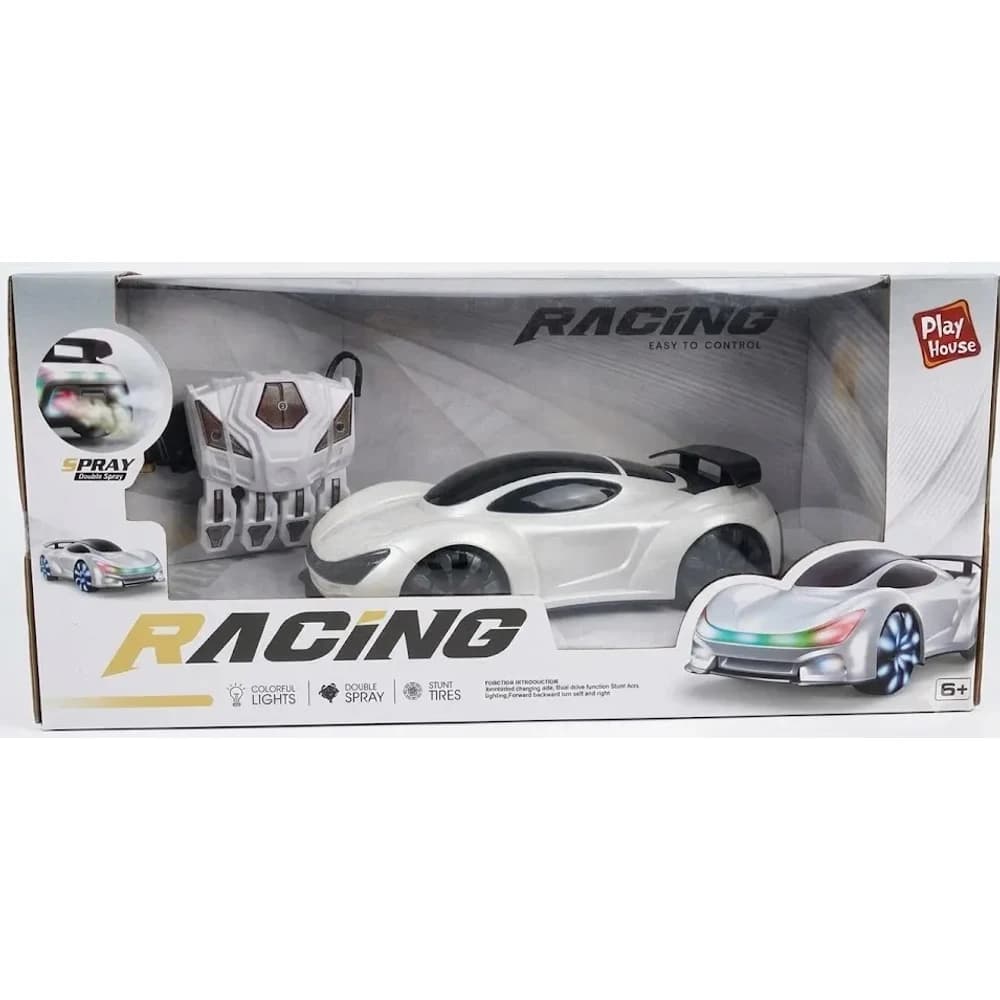Play House Racing white remote control stunt car with double spray in retail box