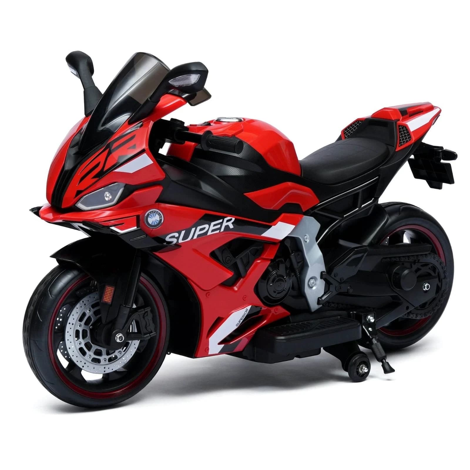 Red and black super sports kids ride-on bike with training wheels