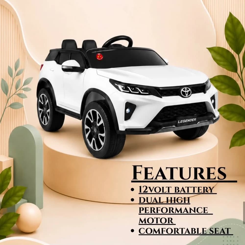 White Toyota Fortuner Legender kids ride-on car with features