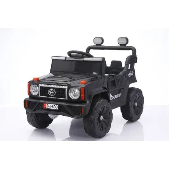 Black Toyota-style police 4x4 kids ride-on car with large tyres