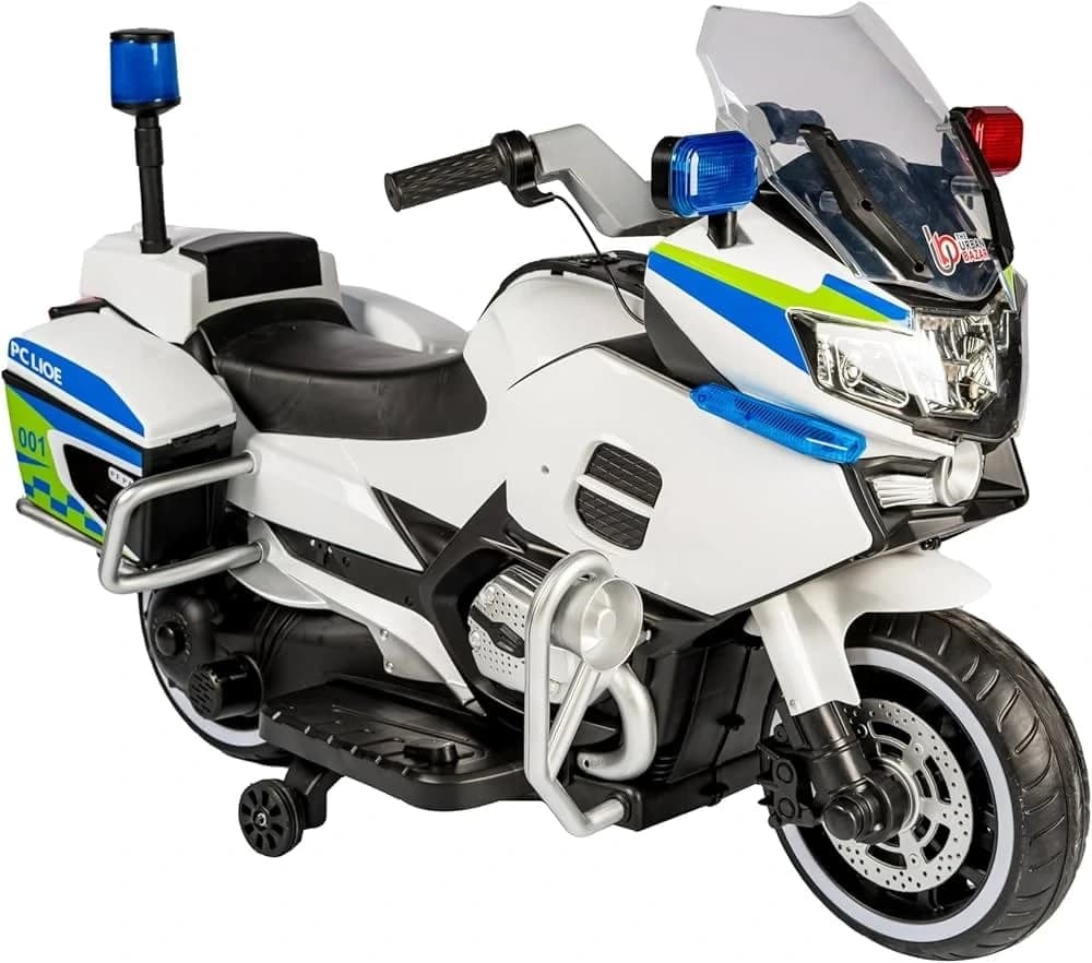 White police themed kids ride-on motorbike with blue and red top lights